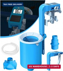 BluSwim Above Ground Pool Skimmer with Solar Digital Thermometer | Wall Mount Su