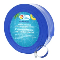 2&Prime; x 100&prime; Heavy Duty Blue Swimming Pool Backwash Hose with Clamp, Discharge