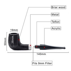 Dr. Watson – Briar Tobacco Pipe, Handcrafted, classic Billiard shape, Black