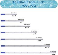 10.5 Foot Anodized Aluminum Adjustable Swimming Pool Pole 8-section segmented