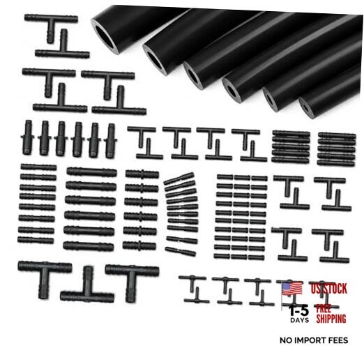 Silicone Vacuum Hose Kit 6PCS 5FT Tubing (1/8&Prime;) – Black with Connectors