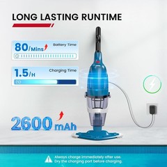 Handheld PC40 Pool Vacuum with 76.8 » Telescopic Pole, Powerful 18.5 GPM Suction