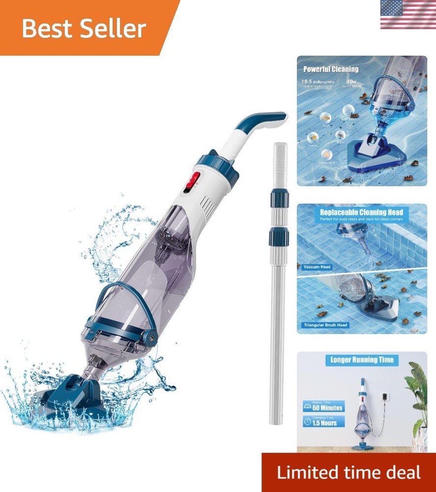 Versatile Rechargeable Pool Vacuum – 1 Hour Cleaning Power & Easy Handling
