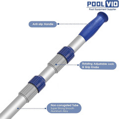 15 FT Telescopic Pool Pole – Adjustable 3 Piece Aluminum Pool Skimmer Pole for P