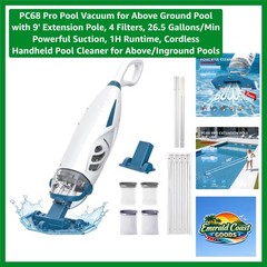 Rechargeable PC68 Pro Pool Vacuum – 1 Hour Runtime, Powerful Suction for Pools