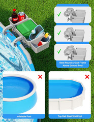 Poolside Storage Basket with 2 Cup Holders, Stretchable above Ground Pool Access