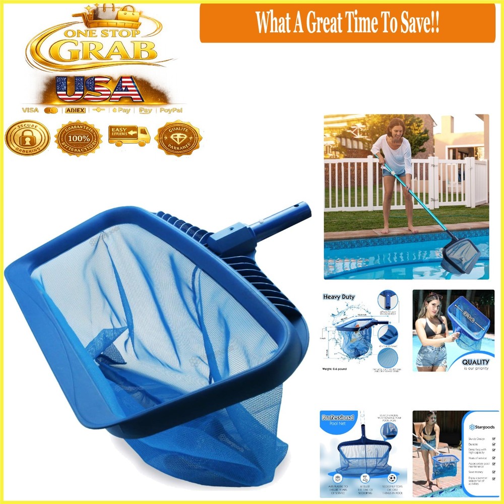 Heavy Duty Pool Skimmer Net Leaf Rake Mesh Catcher Blue Pool Cleaning Tool