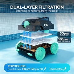 YOPOOL Cordless Robotic Pool Cleaner 100-Min Flat-Bottom Pools to 860 Sq.Ft