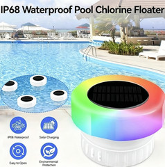 Solar Powered Pool Chlorine Floater With LED Lights Automatic Tablet Dispenser