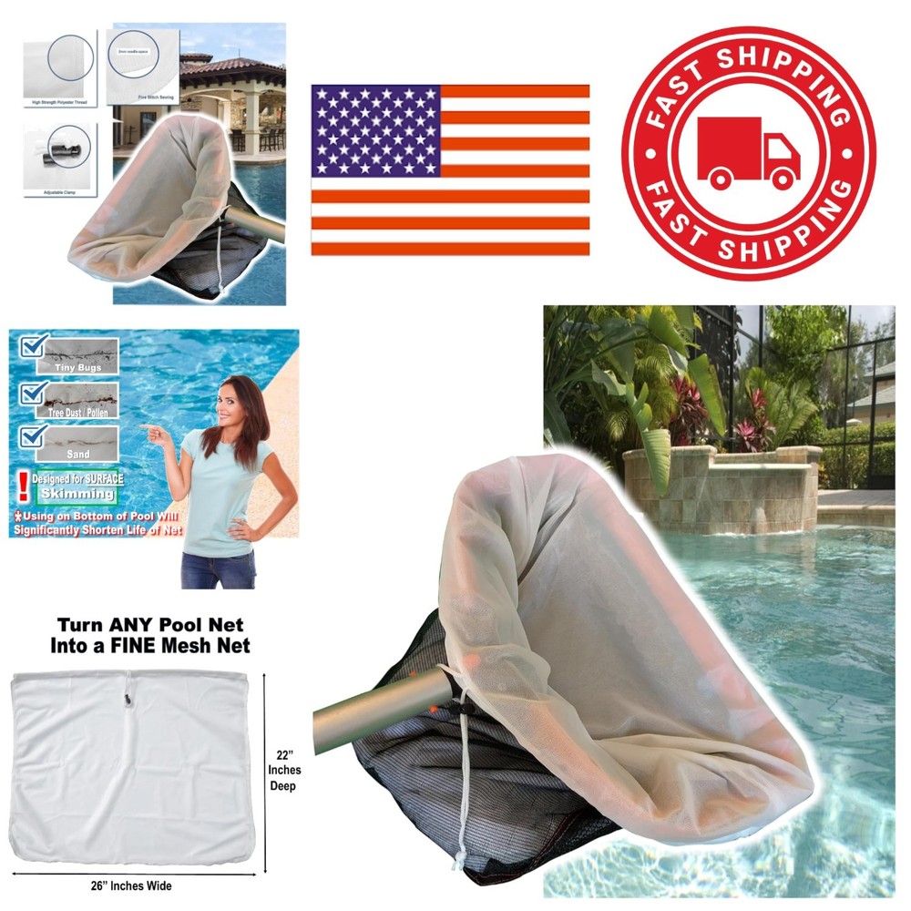 Durable Fine Mesh Pool Net Insert Transforms Any Deep Skimmer for Easy Cleaning