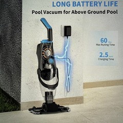 Cordless Handheld Pool Vacuum, 18.5GPM, Detachable Poll, 2x 2L Filters Bags