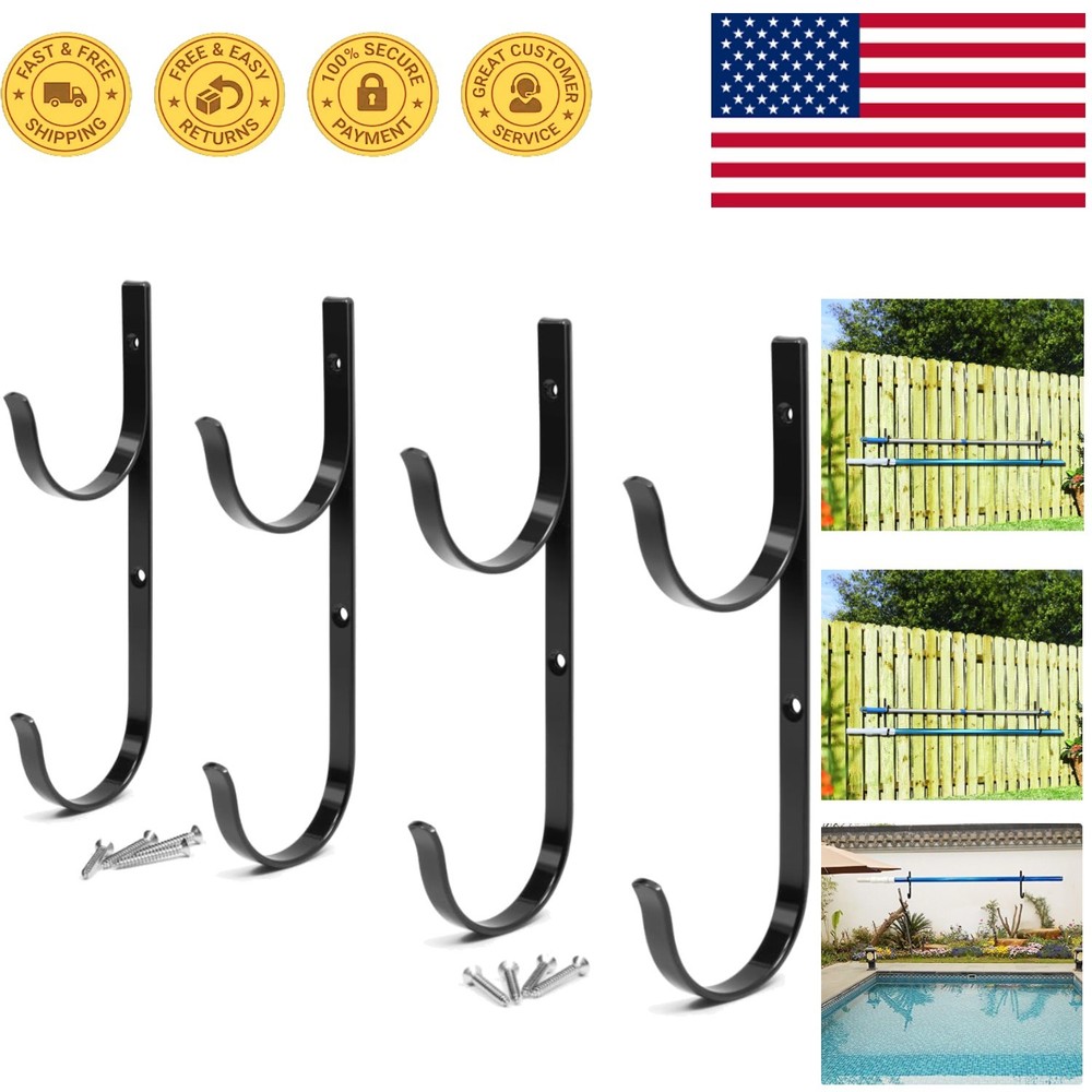 4pc Black Aluminum Pool Pole Hanger Set for Effortless Organization