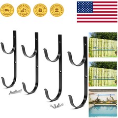 4pc Black Aluminum Pool Pole Hanger Set for Effortless Organization