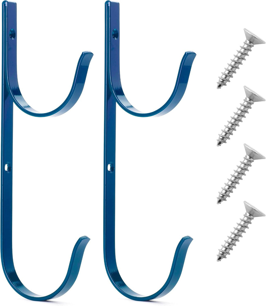 Pool Pole Hanger – 2 Pack Blue Organizer, Fence Hooks for Poles & Hose, Outdoor