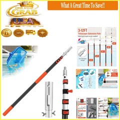 12FT Telescopic Pool Pole Aluminum Heavy Duty for Skimmer Rakes Brushes & Vac…