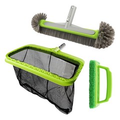 3PCS Pool Cleaning Kit -Pool Skimmer Net, 17&Prime; Aluminum Pool Wall Brush & Hand…