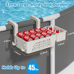 Pool Storage Basket 2 Pack with Cup Holders Hooks Organizer Above Ground Pool