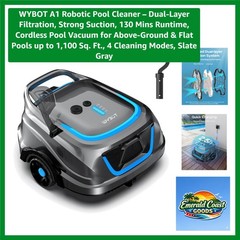 A1 Robotic Pool Cleaner – Cordless with 2280 GPH Suction & 130 Min Runtime