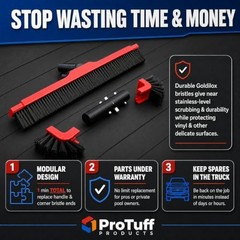 ProTuff 490 Promise 22in Pool Brush, Algae Scrubber for Walls & Steps 22&Prime;, Red