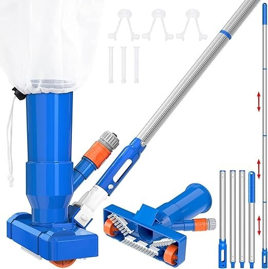 Upgraded 4 Section Poles of 68&Prime; Portable Pool Vacuum Cleaner