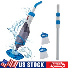 Cordless Handheld Pool Vacuum Rechargeable 60min w/ Telescopic Pole & LED Light