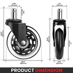 Black Gamma Office Chair Wheels – Pack of 5 – 7/16×7/8 Inch – Heavy Duty