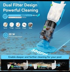 Cordless Pool Vacuum with Telescopic Pole, Powerful 30 GPM Suction, Advanced …