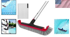 17.5&Prime; Adjustable Pool Cleaning Brush with 10FT Aluminum Pole for Safe & Easy Use