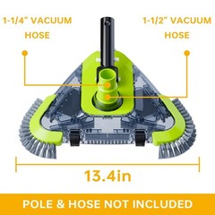 Upgrade Pool Vacuum Head with Wheels & Side Brushes, Universal Green