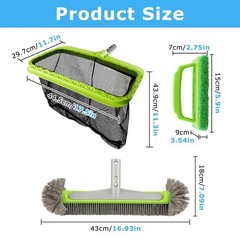 3PCS Pool Cleaning Kit -Pool Skimmer Net, 17&Prime; Aluminum Pool Wall Brush & Hand…