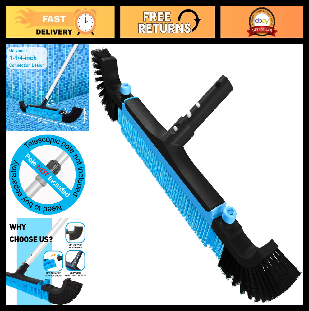 22&Prime; Extra-Wide Heavy-Duty Pool Brush with Detachable Corner Brush & Nylon Bristl