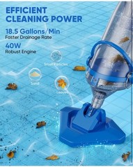 Cordless Pool Vacuum with Telescopic Pole, 18.5 GPM Powerful Suction, 1.5H Super