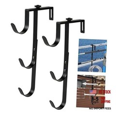 Black Pool Pole Hangers, Adjustable Heavy Duty Swimming Pool Fence Hooks 2Pcs