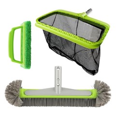 3PCS Pool Cleaning Kit -Pool Skimmer Net, 17&Prime; Aluminum Pool Wall Brush & Hand…