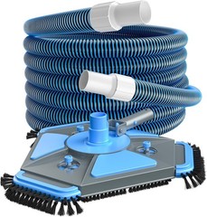 Professional Pool Vacuum Head and Hose, 360° Swivel Cuff 1-1/2&Prime; x 30 Ft Heavy Du