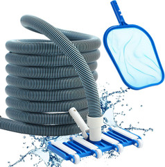 3 Pcs Pool Vacuum Kit Manual Vacuum Head with 1-1/2&Prime; X 18Ft Long Hoses and Skimm