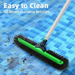 20&Prime; Wide Pool Brush Head, Heavy Duty Pool Scrub Brush with 12-Rows Soft Bristles