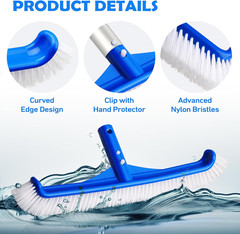 Pool Brush – 17&Prime; Pool Brush Head for Cleaning Pool Walls, Curved Ends High-Effic