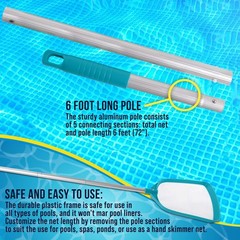 Heavy Duty Pool Skimmer Net, 5 Section Pole, Fast Debris Removal, Blue