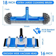 TidyMister 3-in-1 Pool Cleaning Kit Full Set – 18in Rounded End Pool Brush & …