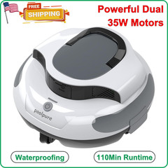 Cordless Robotic Pool Cleaner with Dual 35W Motors, 110Min Runtime, Waterproof