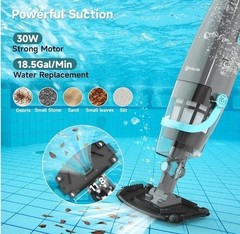 PoolMr Cordless Handheld Pool Vacuum Rechargeable Cleaner 18.5 GPM 60Min