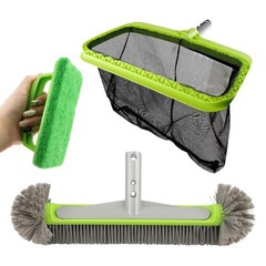 3PCS Pool Cleaning Kit -Pool Skimmer Net, 17&Prime; Aluminum Pool Wall Brush & Hand…
