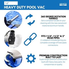 Pool Vacuum Head with Wheels & Hose Adapter, 14&Prime; Professional Grade,