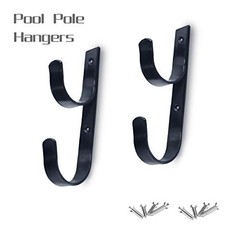 2 PCS Set Wide Pool Pole Hangers Heavy Duty Aluminium Holder Hooks with Black
