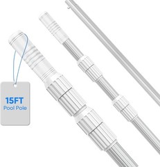 15FT Telescopic Pool Pole, Pool Skimmer Pole Heavy Duty, Adjustable 3 Piece E…