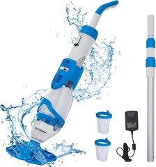 Cordless Handheld Pool Vacuum Rechargeable 60min w/ Telescopic Pole & Dual Speed
