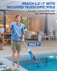 Cordless Pool Vacuum Cleaner – 18.5 GPM Suction, Telescopic Pole, 1.5H Charge, I