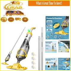Cordless Pool Vacuum Cleaner with Extended Telescopic Poles 18.5 GPM Yellow