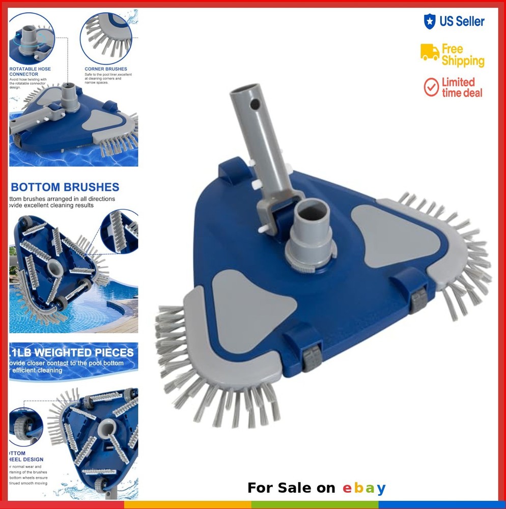 Pool Vacuum Head Weighted 8 Bottom Brushes 1-1/4 1-1/2 Swivel Hose Inground